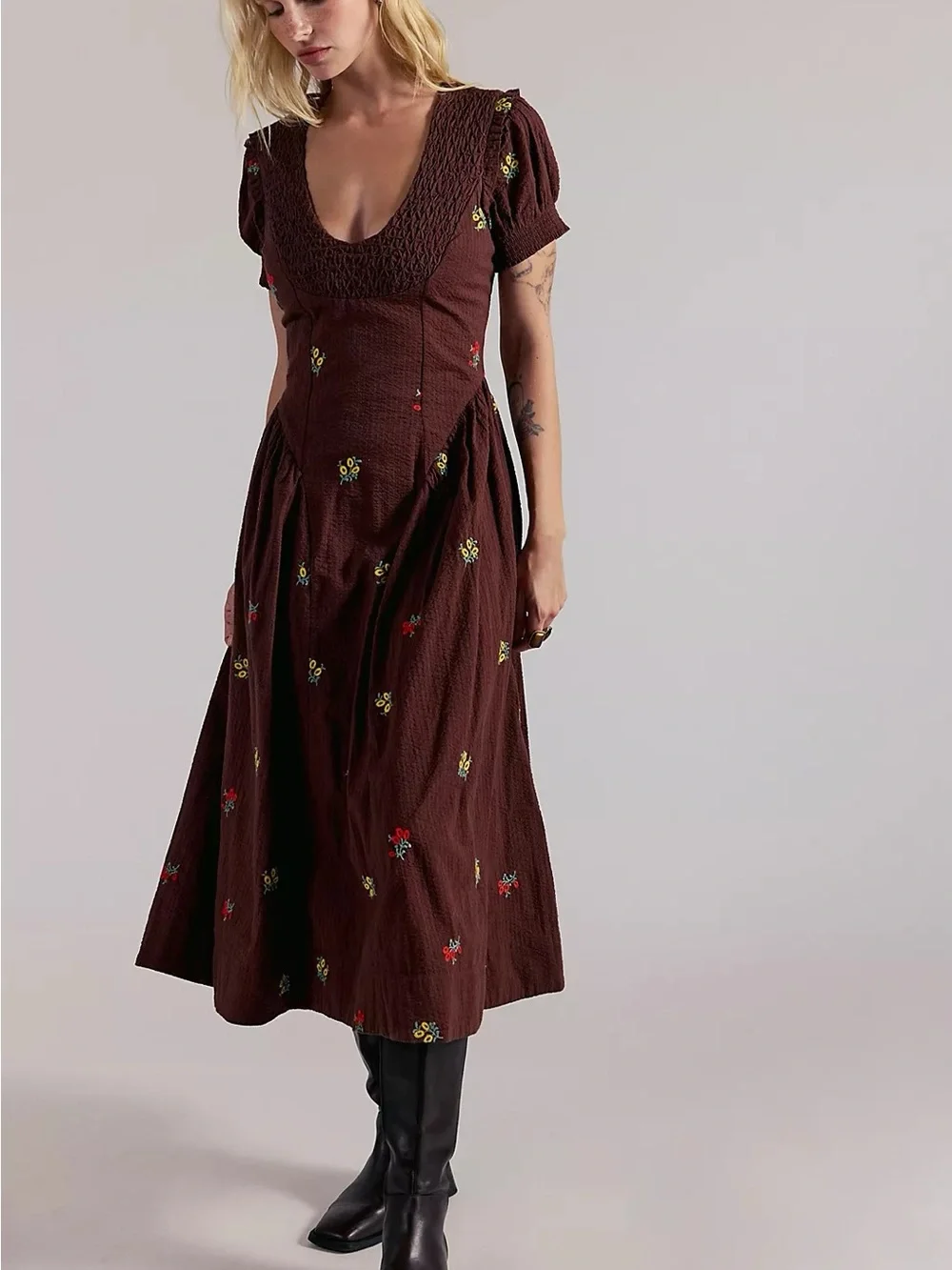 NWT Free People Maisie Midi Dress in Cocoa Brown